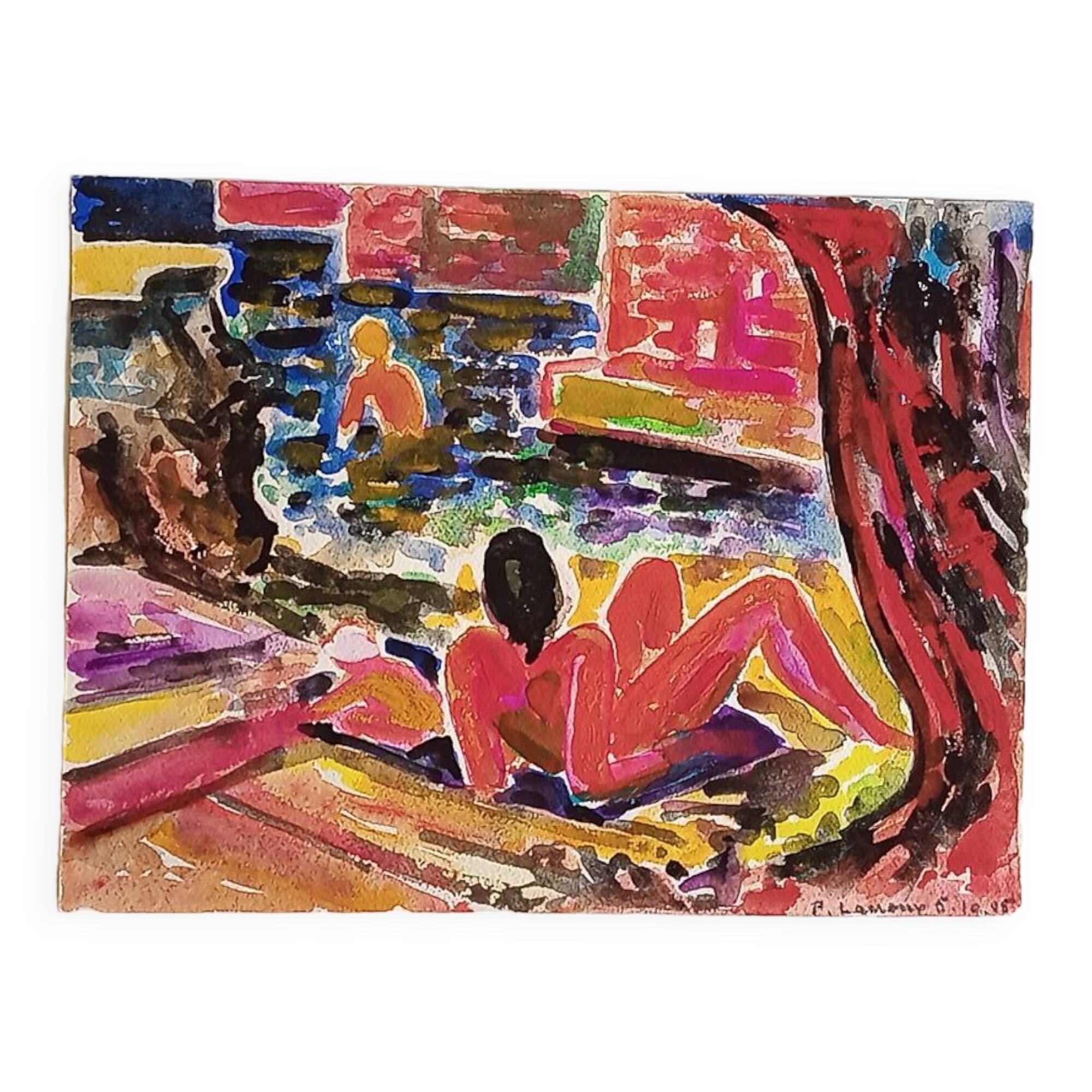 Pierre Lacroux (1909-1993) Gouache - 24 x 32 cm - Reclining Nude - October 85