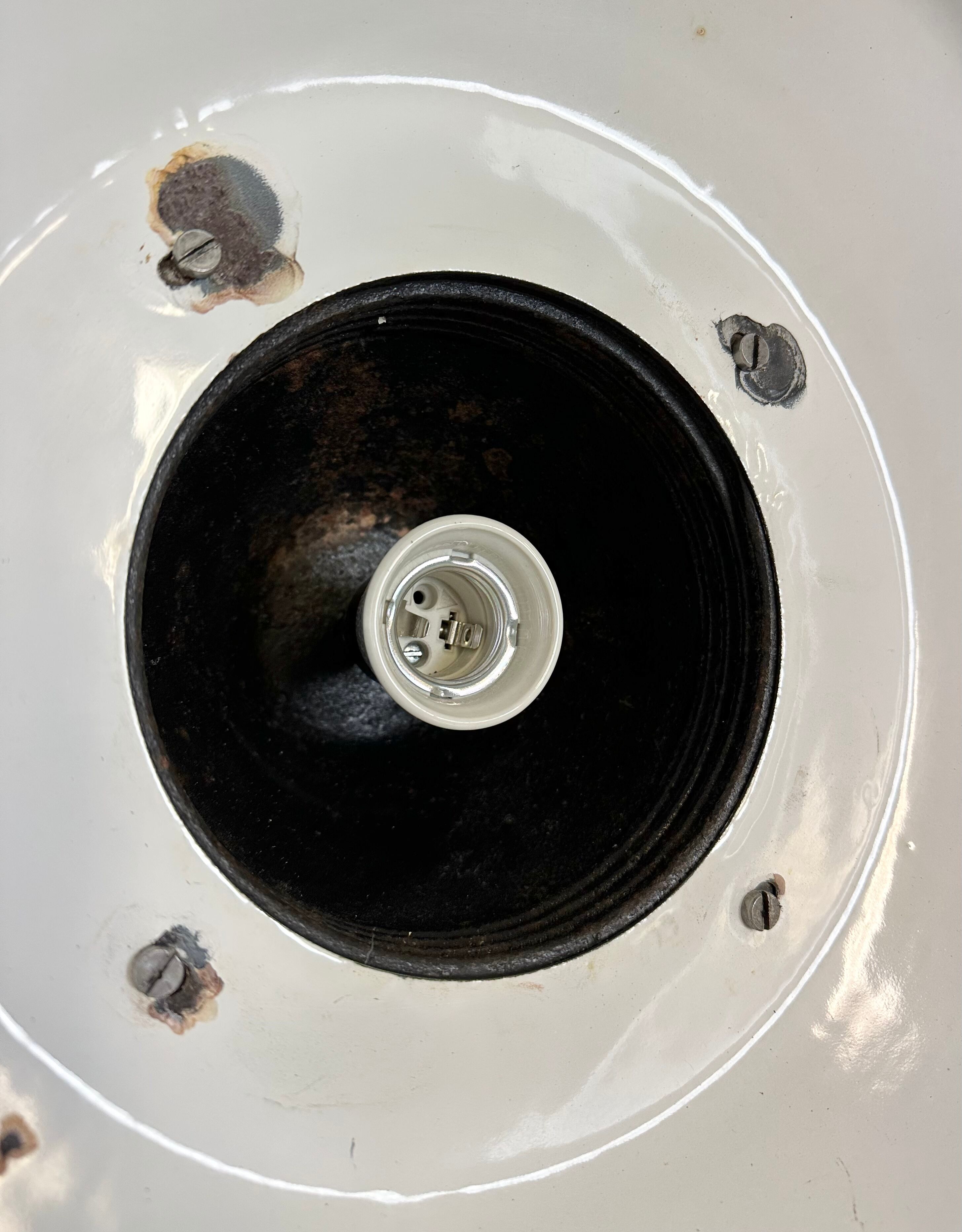 Industrial Grey Enamel and Cast Iron Pendant Light, 1960s