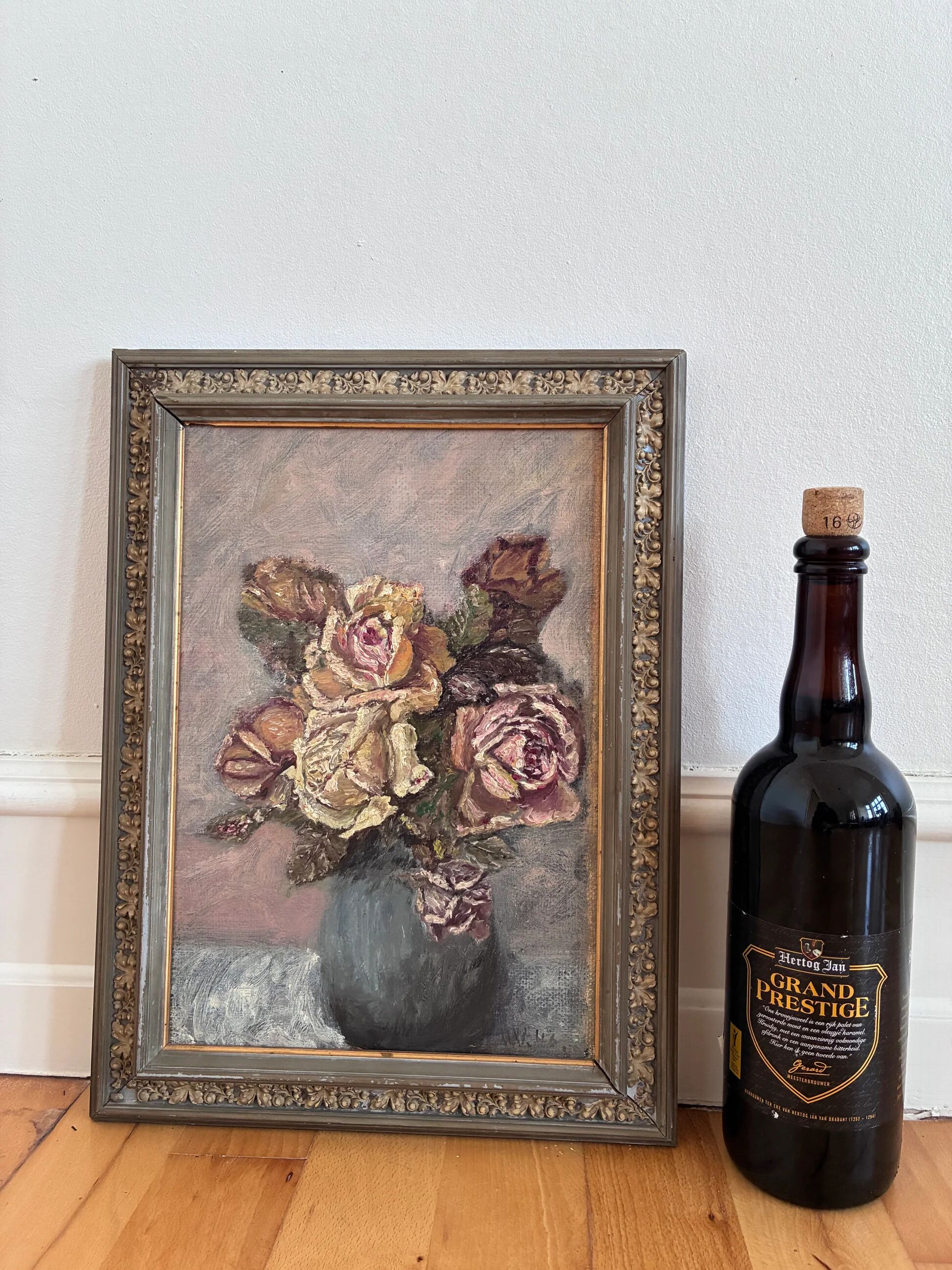Vintage original flower oil painting, flower still life art