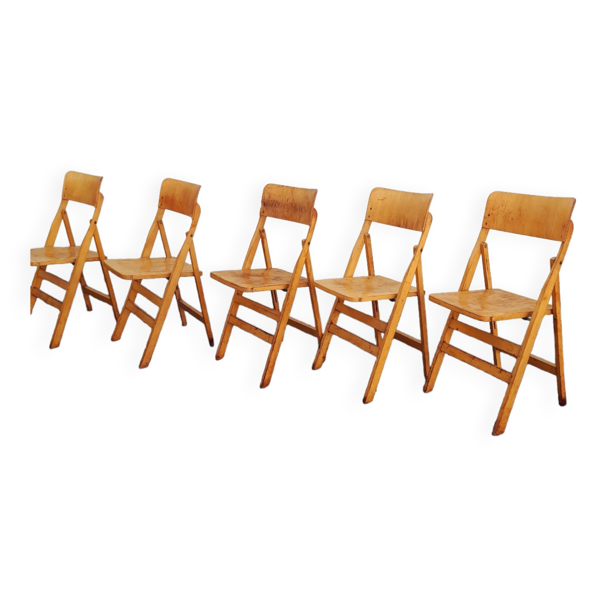 5 vintage wooden folding chairs