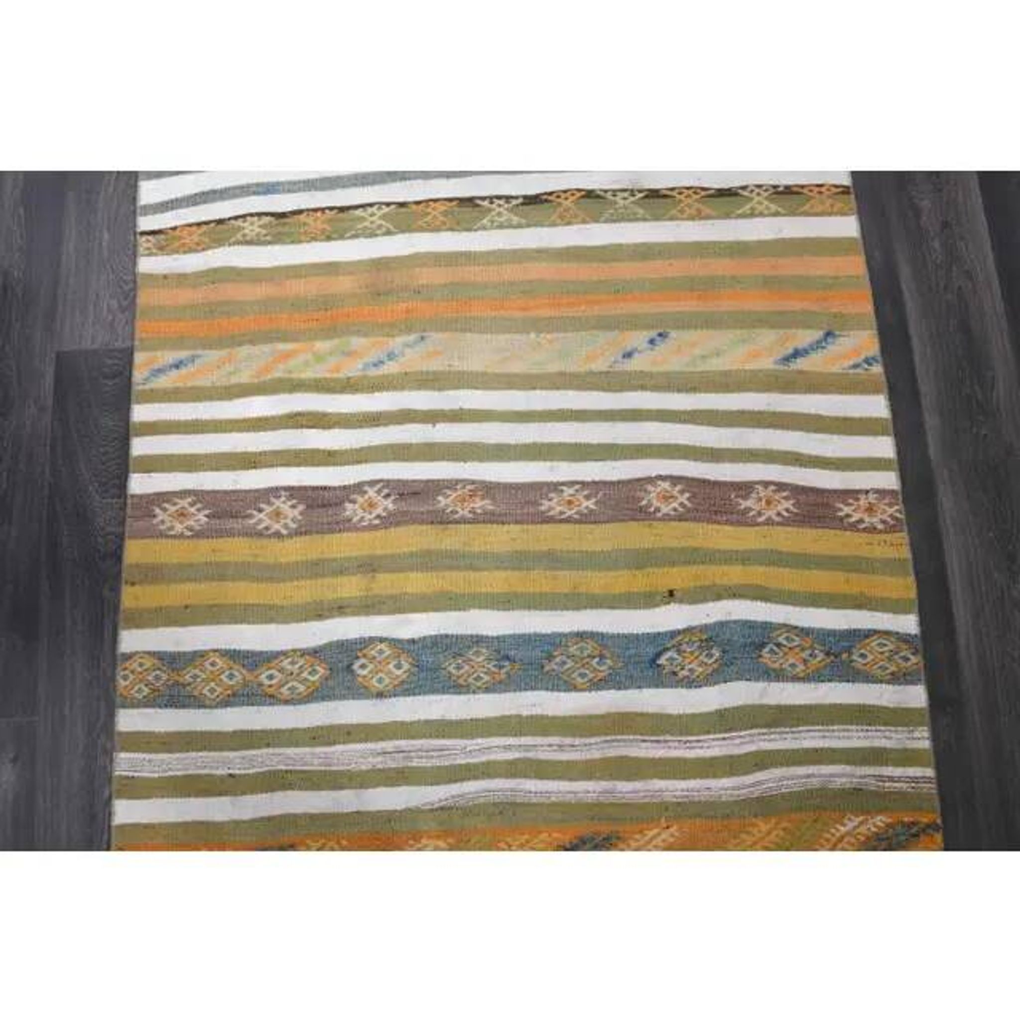 1970s Vintage Turkish Hand-Knotted Wool Cotton Green Runner Rug 139x323