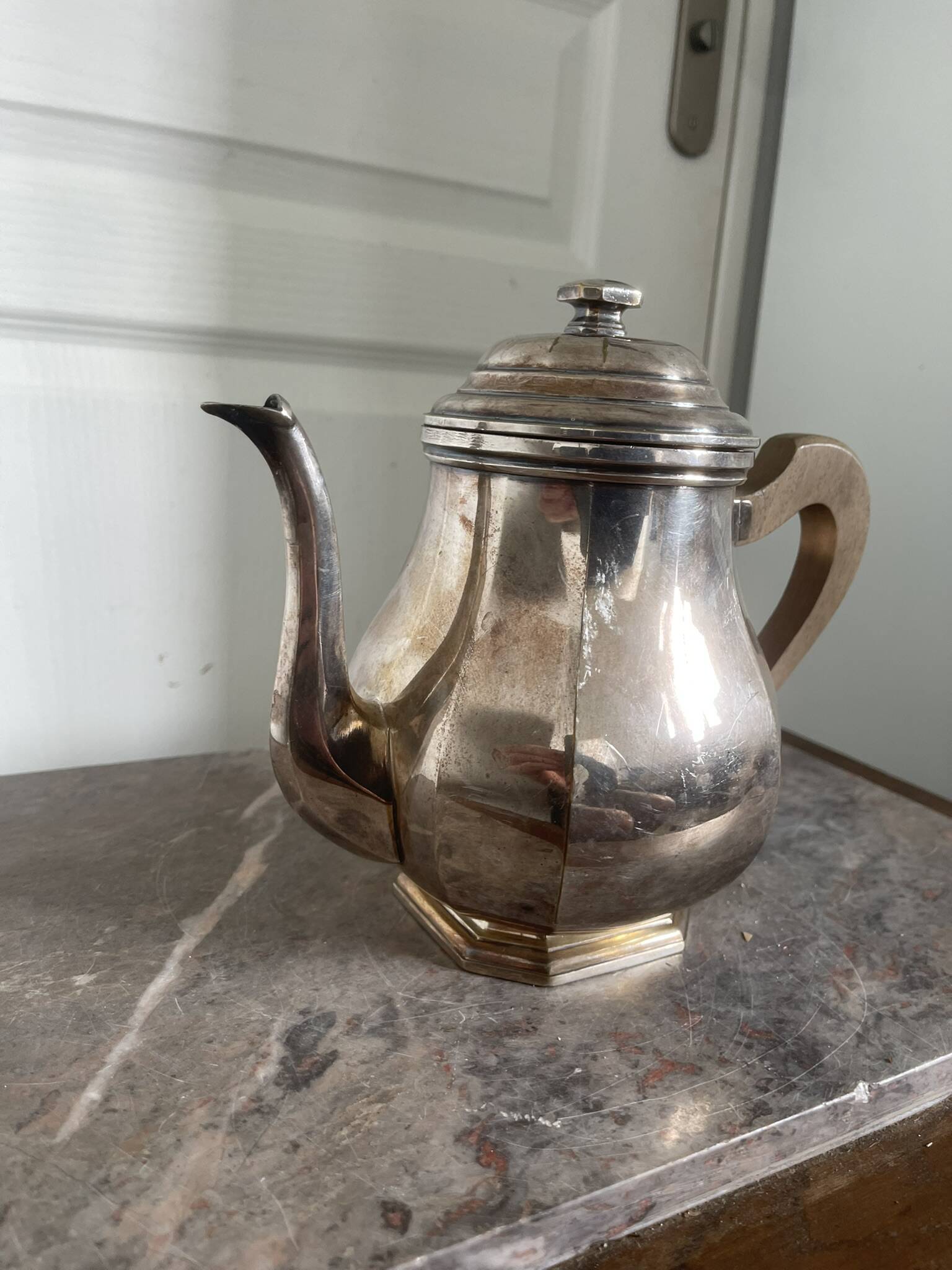 Antique Silver-Plated Metal Teapot Art Deco