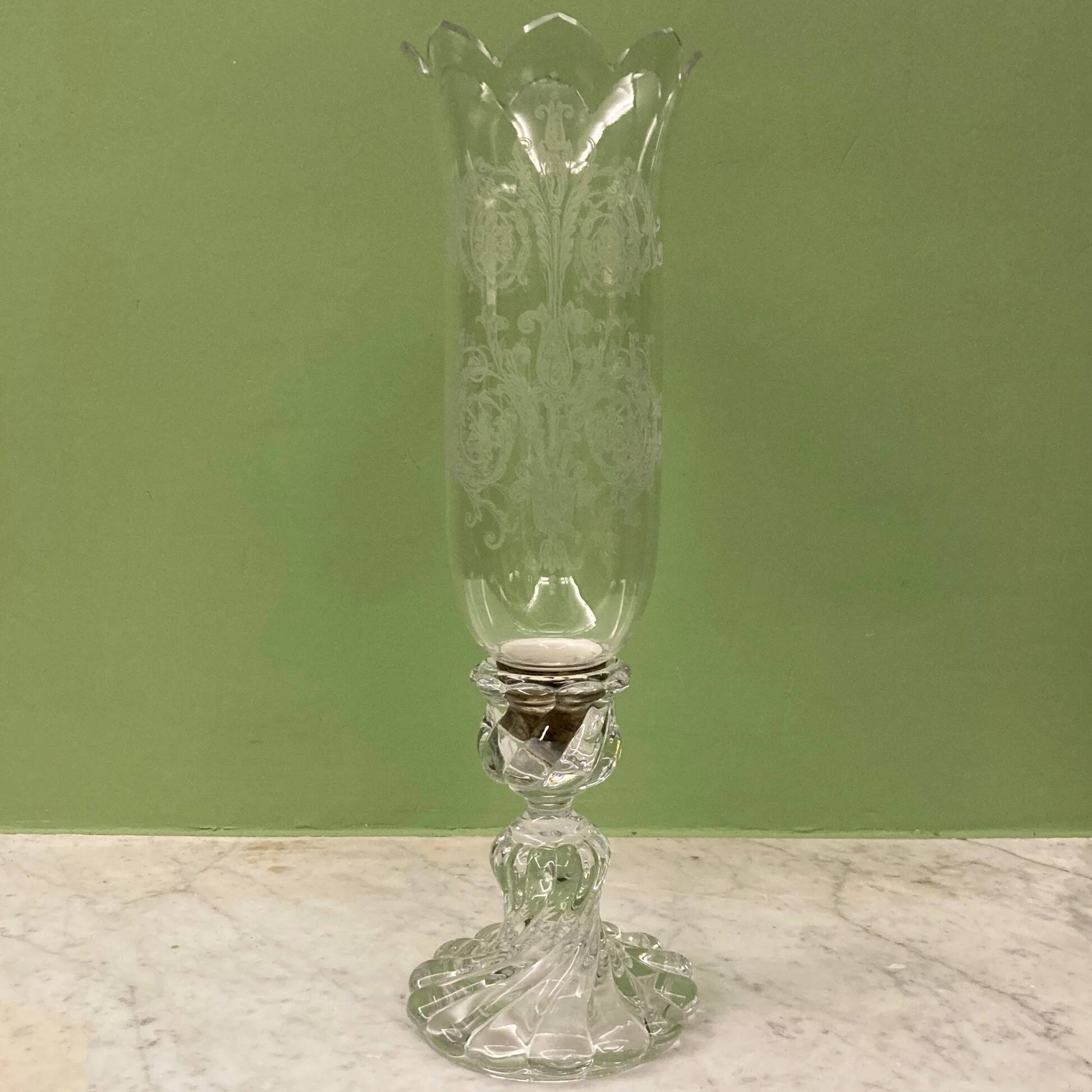 Baccarat crystal bamboo twist candle holder, signed.