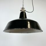 Industrial Black Enamel Factory Lamp with Cast Iron Top, 1950s