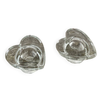 Pair of vintage glass heart candle holders