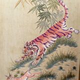 Important Set of Three Indochinese Silk Embroidered Tapestries