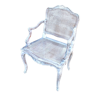 Louis XV canned vintage armchair in white ceruse oak - canning and carved shell