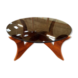 Table low Hugues Poignant base plating wood and smoked glass top