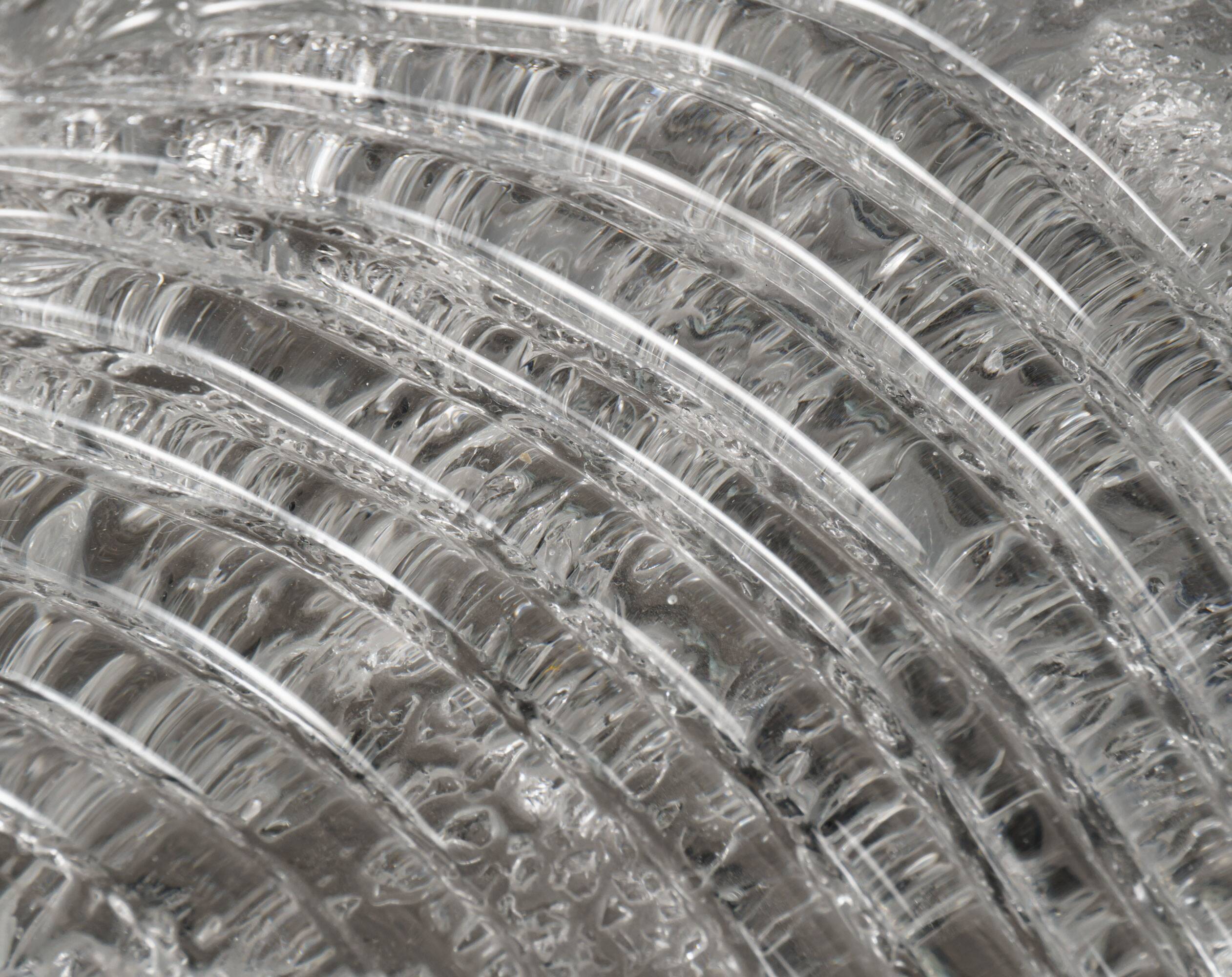 XL Vintage 1970s Italian Ice Glass & Chrome Wall Sconce / Ceiling Flush Lam