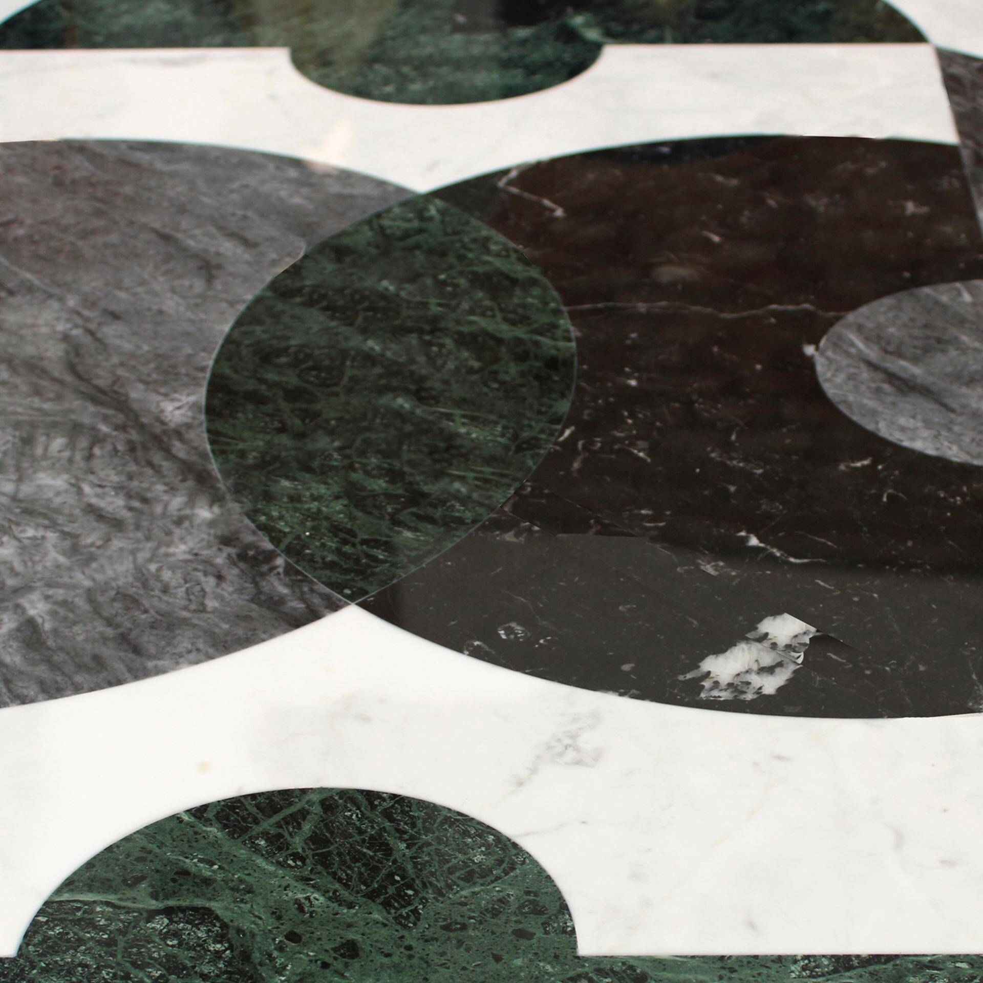 Contemporary Rare Round Italian Table Made of Marble Marquetry Marble and Brass