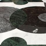 Contemporary Rare Round Italian Table Made of Marble Marquetry Marble and Brass