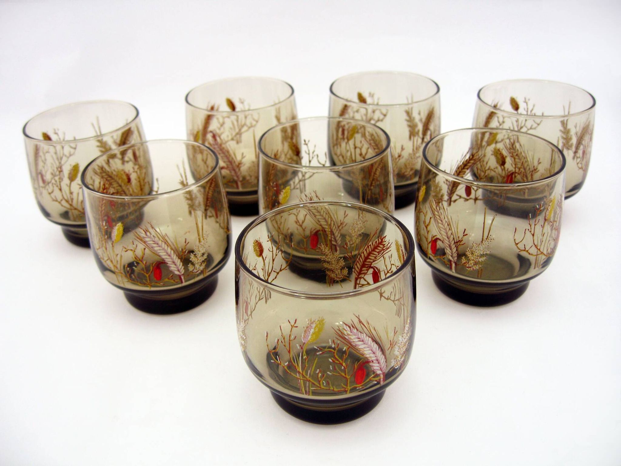 8 smoked glass goblets - Tivoli Luminarc Arcoroc France - vintage 70s