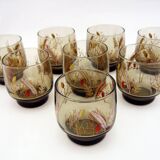 8 smoked glass goblets - Tivoli Luminarc Arcoroc France - vintage 70s