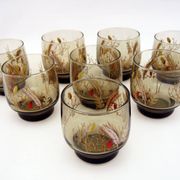 8 smoked glass goblets - Tivoli Luminarc Arcoroc France - vintage 70s