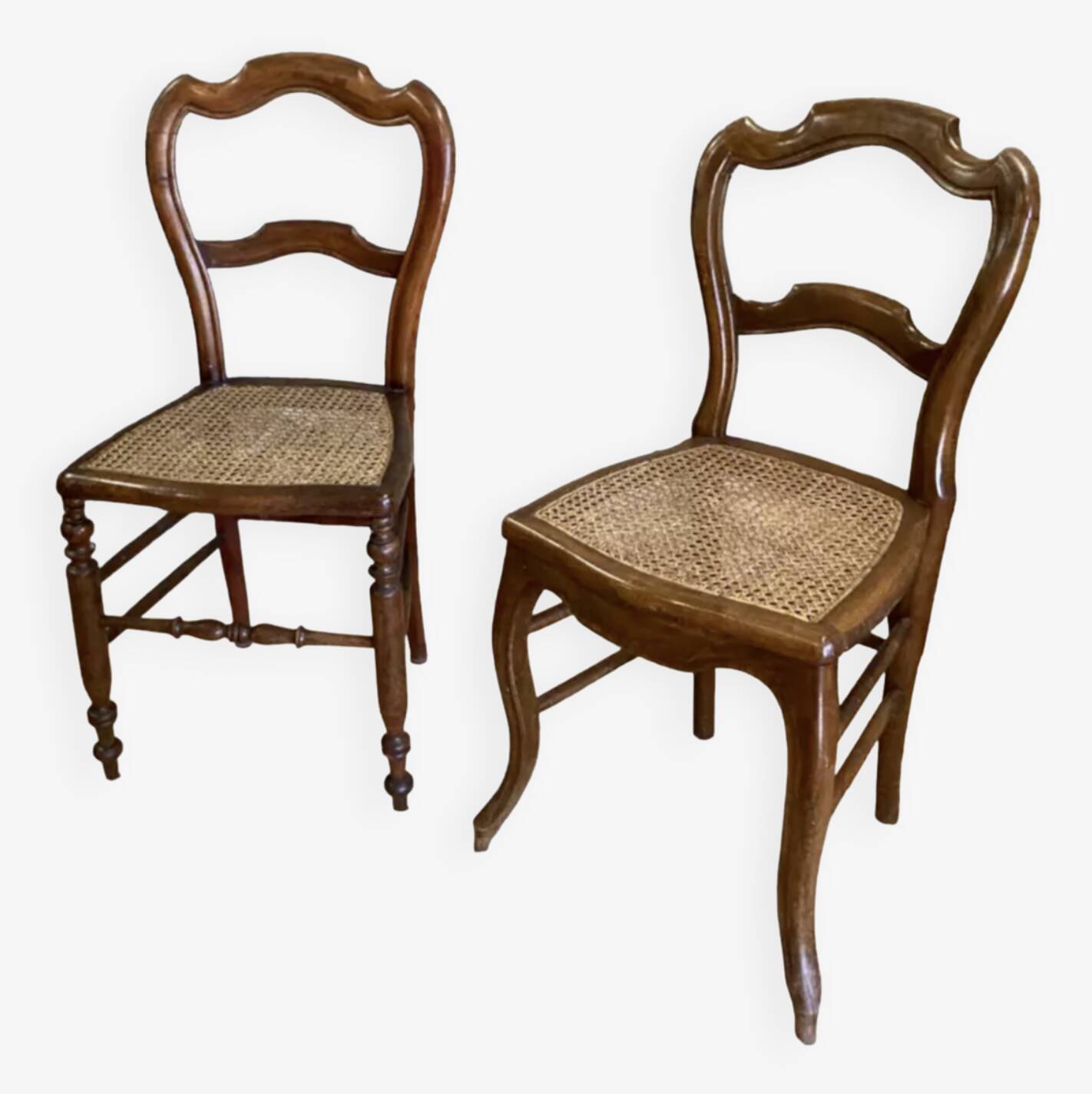 Paire de chaises rustiques cannées