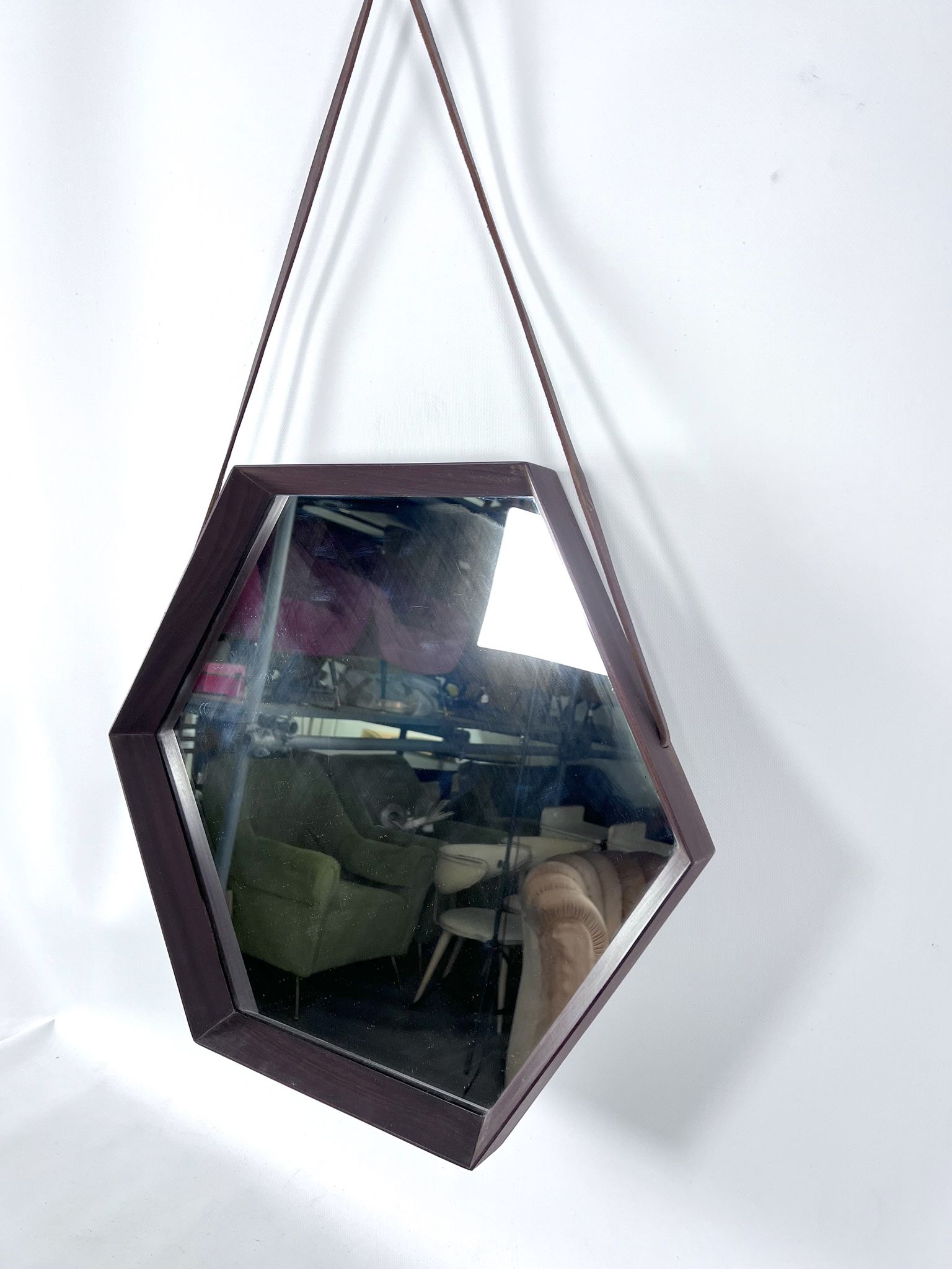 Italian Mid-Century Hexagonal wood wall mirror