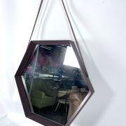 Italian Mid-Century Hexagonal wood wall mirror