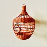Vintage orange wicker pendant light - bird cage