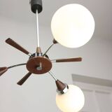 Lustre italien en chrome et opaline du milieu du siècle