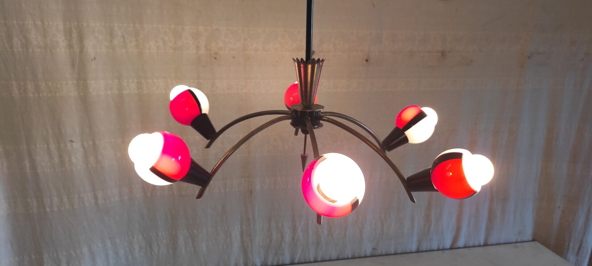 Chandelier with 6 lights in Stilnovo style and Murano glass - 1950s