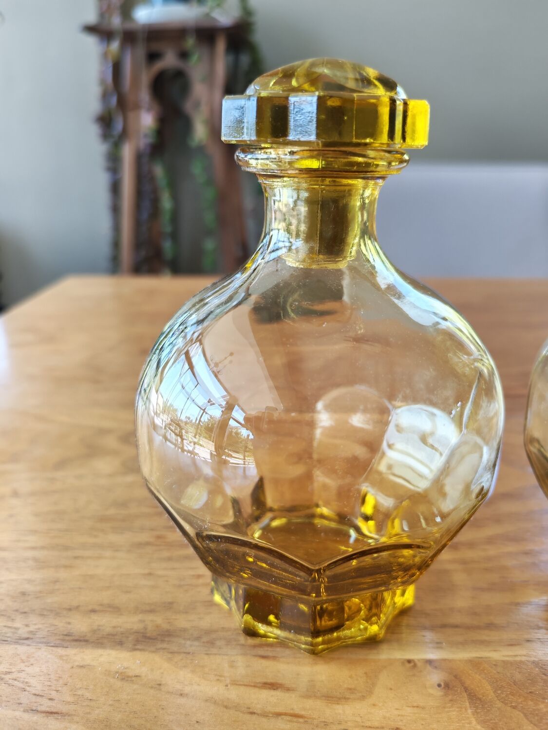 Set of 3 Art Deco yellow glass carafes