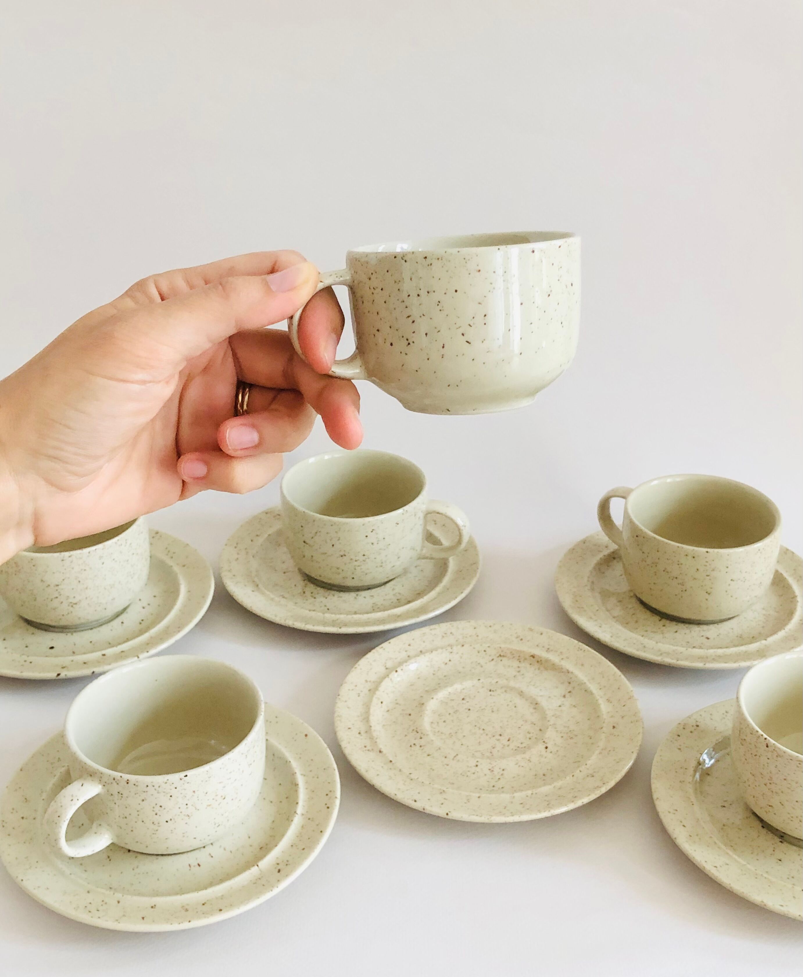 Vintage speckled stoneware coffee cups