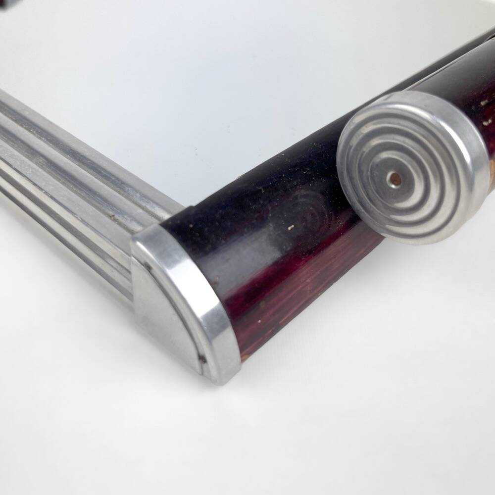 Art Deco metal and wood tray