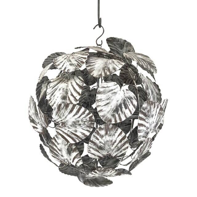 Contemporary brunito end white leaves sphere suspension pendant