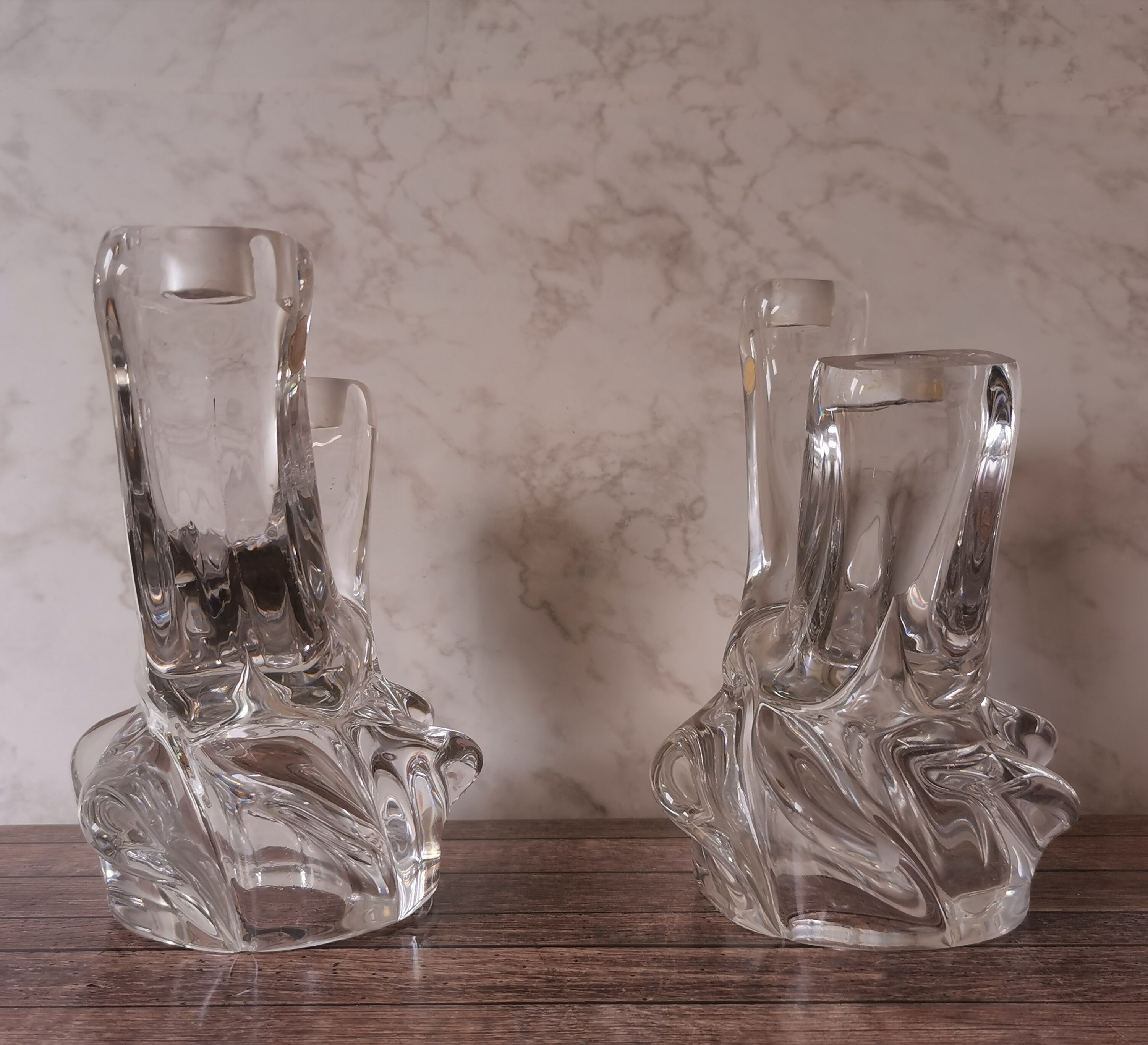 Pair of candle holders two crystal branches