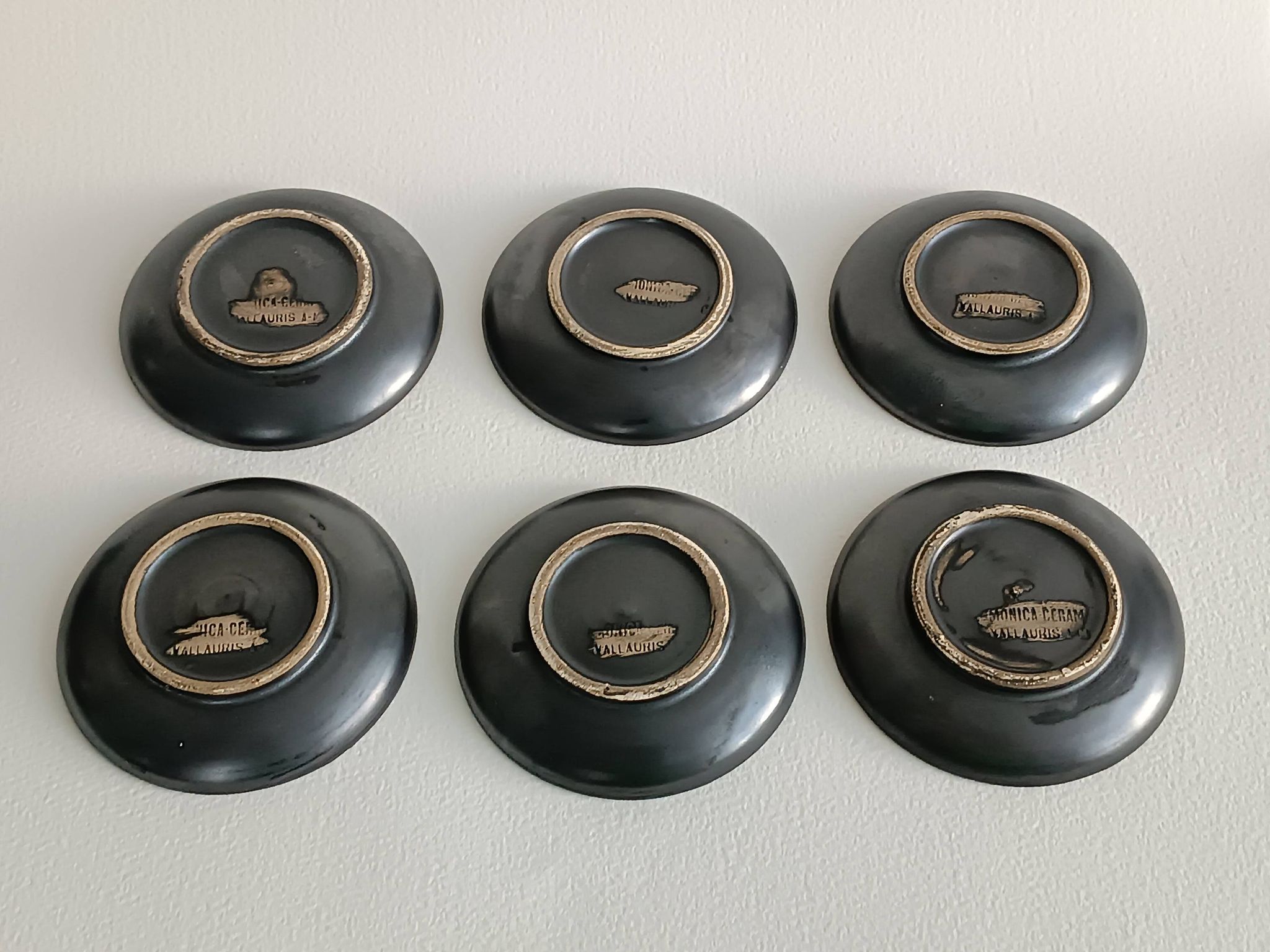 Set of six cups and their saucer in ceramic Monica Ceram Vallauris.