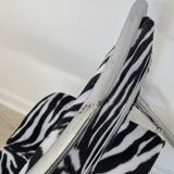 6 folding chairs in metal and zebra-patterned fabric, 1970s