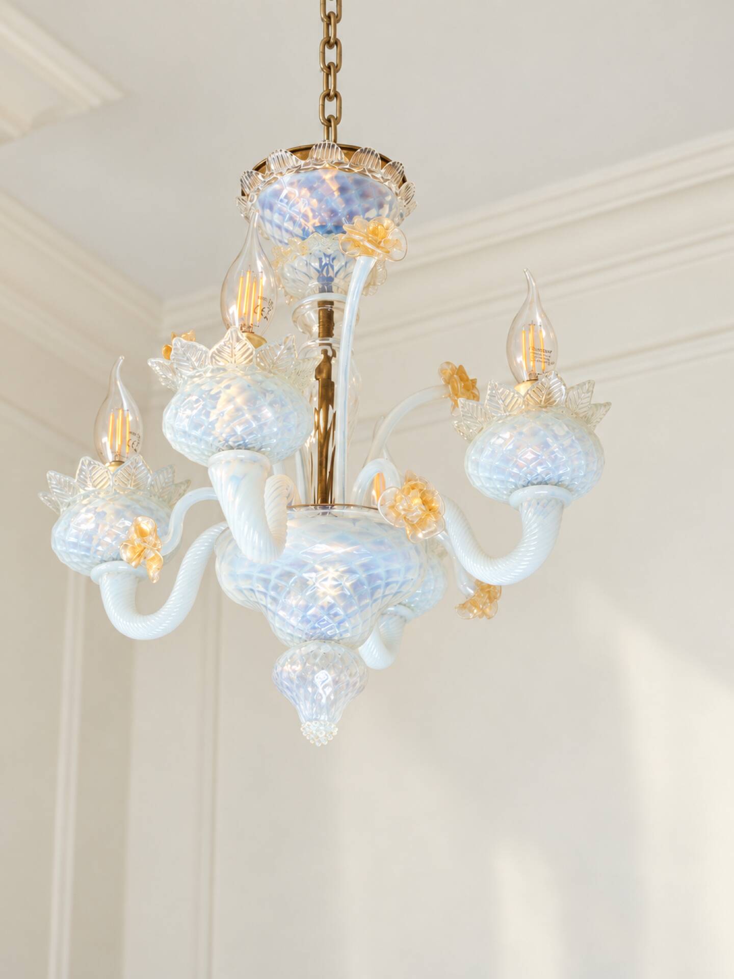 Vintage opalescent Murano chandelier – Italy, 1970s
