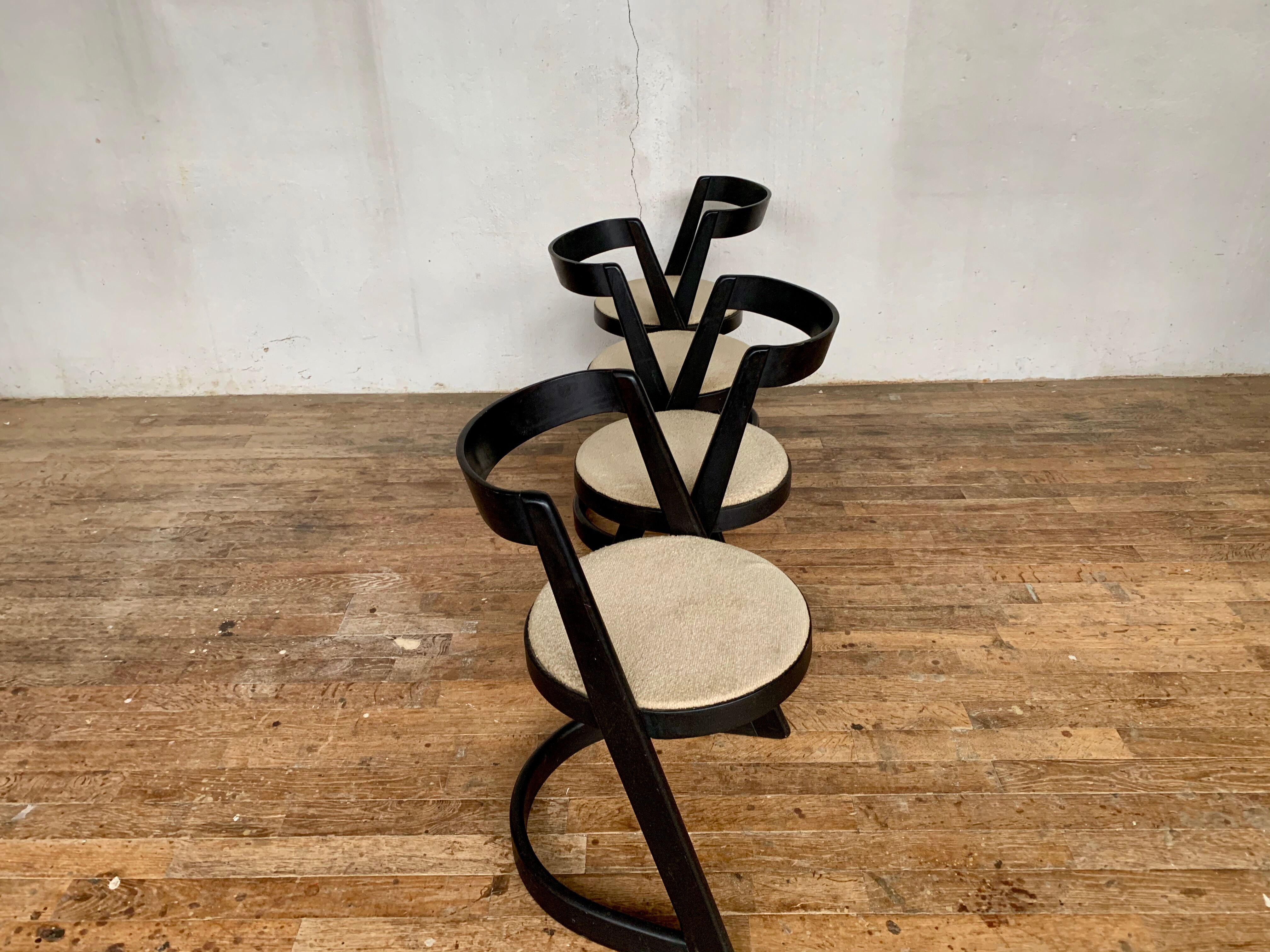 4 Vintage Baumann chairs Halfa 1970 cut wood