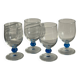 Set of 4 blue ball stemmed water glasses
