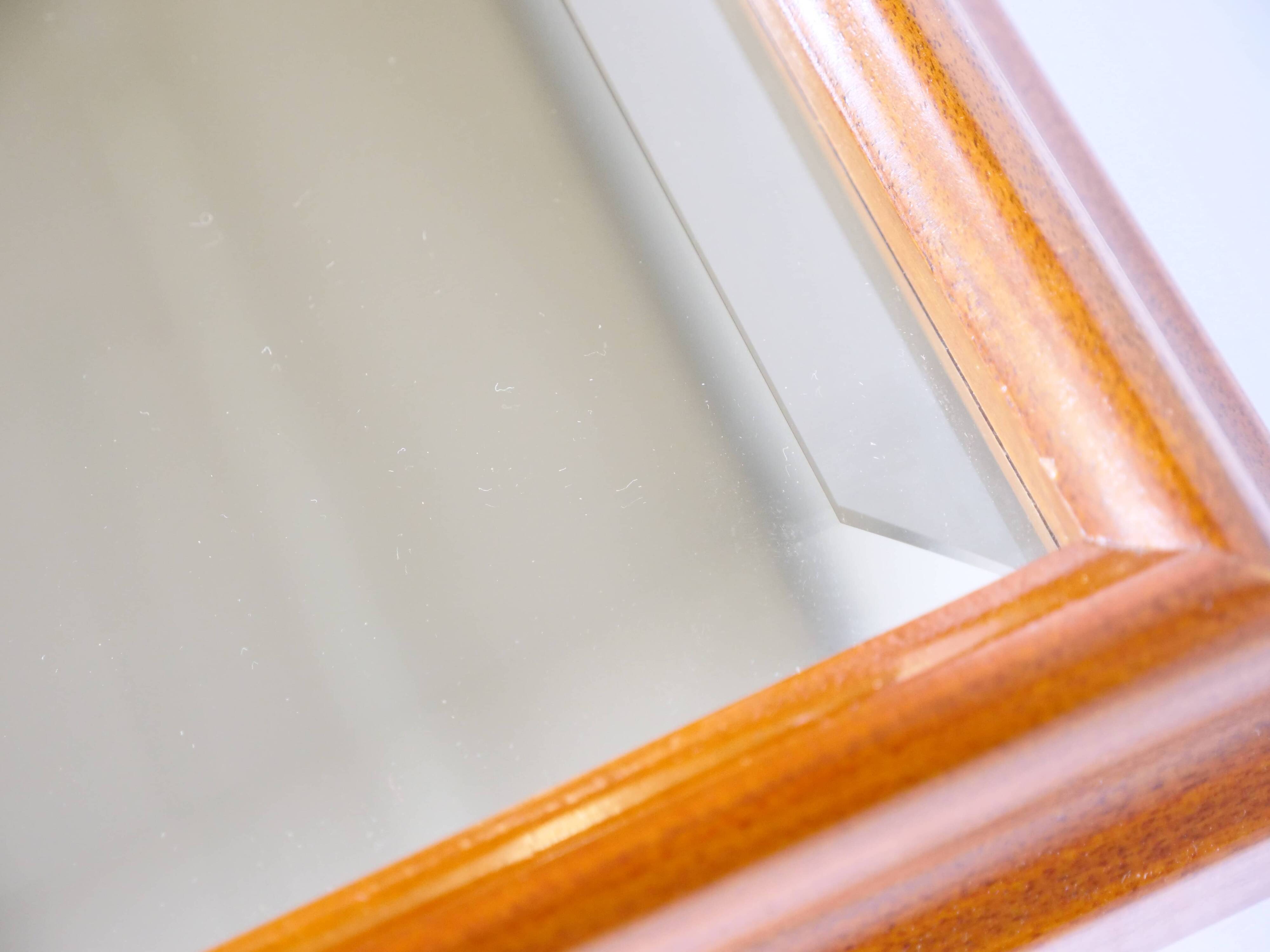 XL vintage cherry wood wall mirror with beveled edges, 1970s