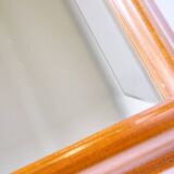 Miroir mural vintage XL en bois de cerisier à bords biseautés, années 1970