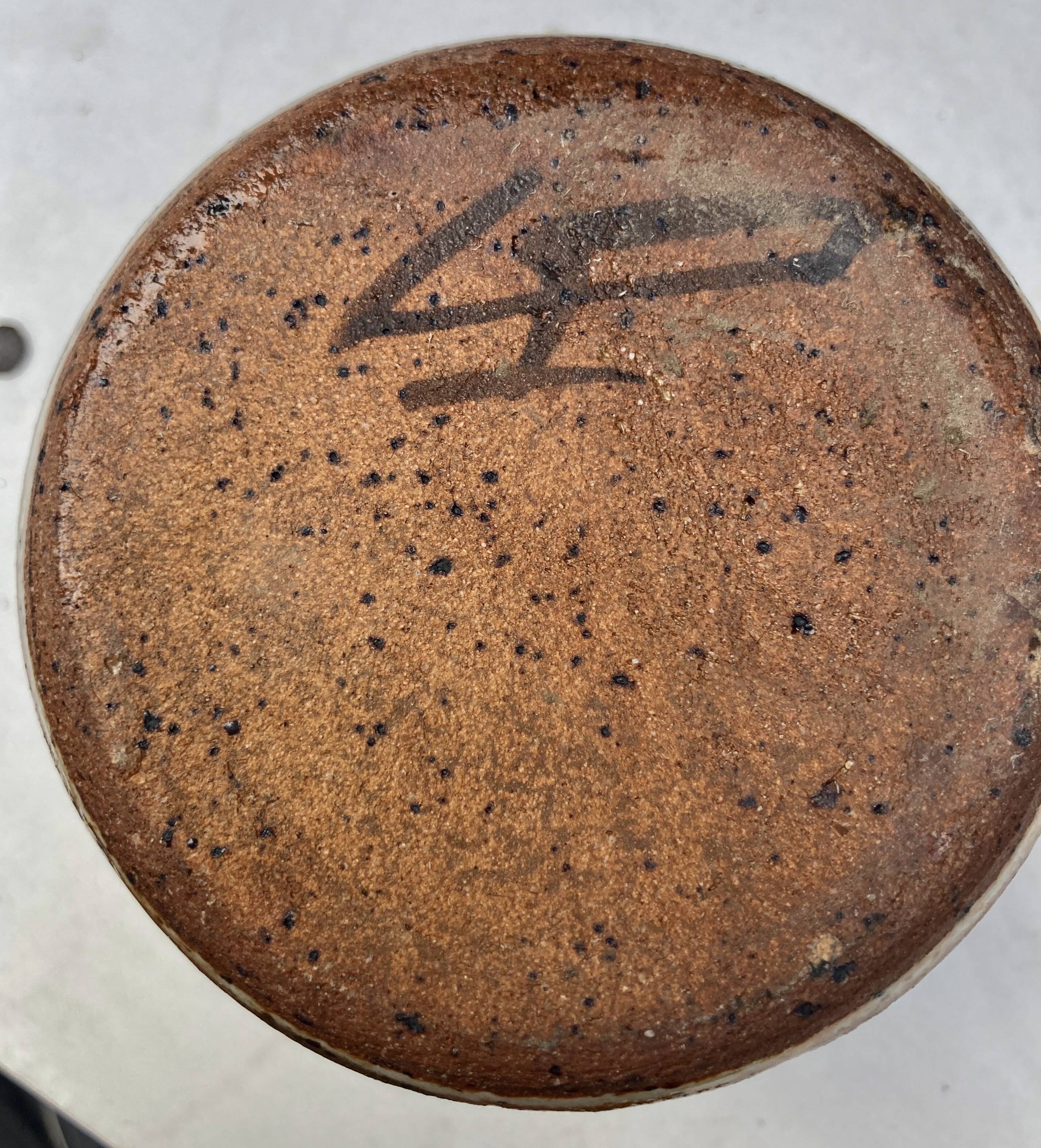 glazed ceramic vase with abstract flower decoration, signature to identify