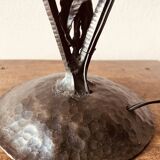 Art deco table lamp with hammered wrought iron base and tulip muller brothers lunéville signed
