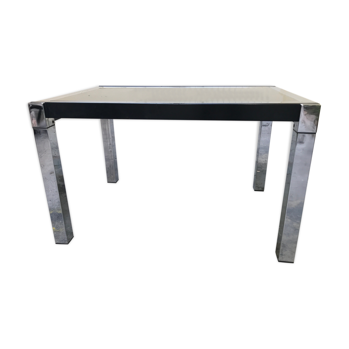 Chrome dining table and glass system