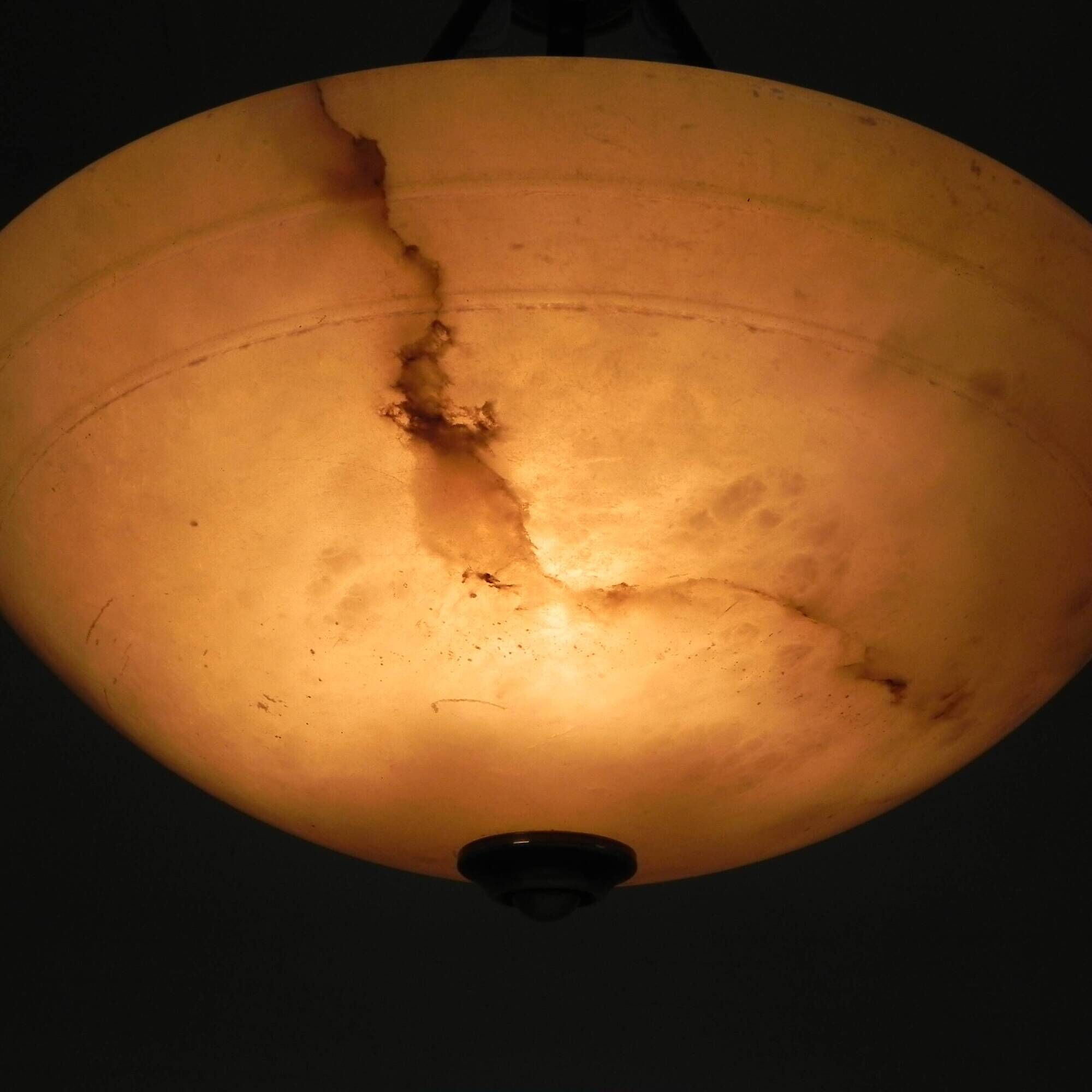 Art Deco style pendant light with alabaster shade, 1980s