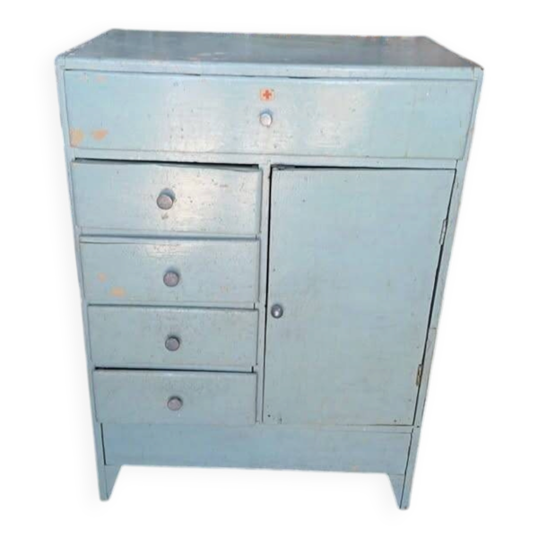 Meuble de métier, ancien chiffonnier vintage bleu céladon ​