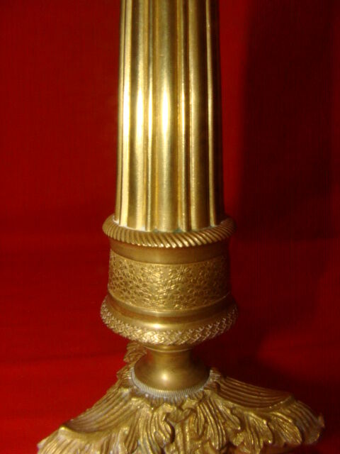 Bronze and brass candlestick, "Restoration" style, electrified as a lamp base.