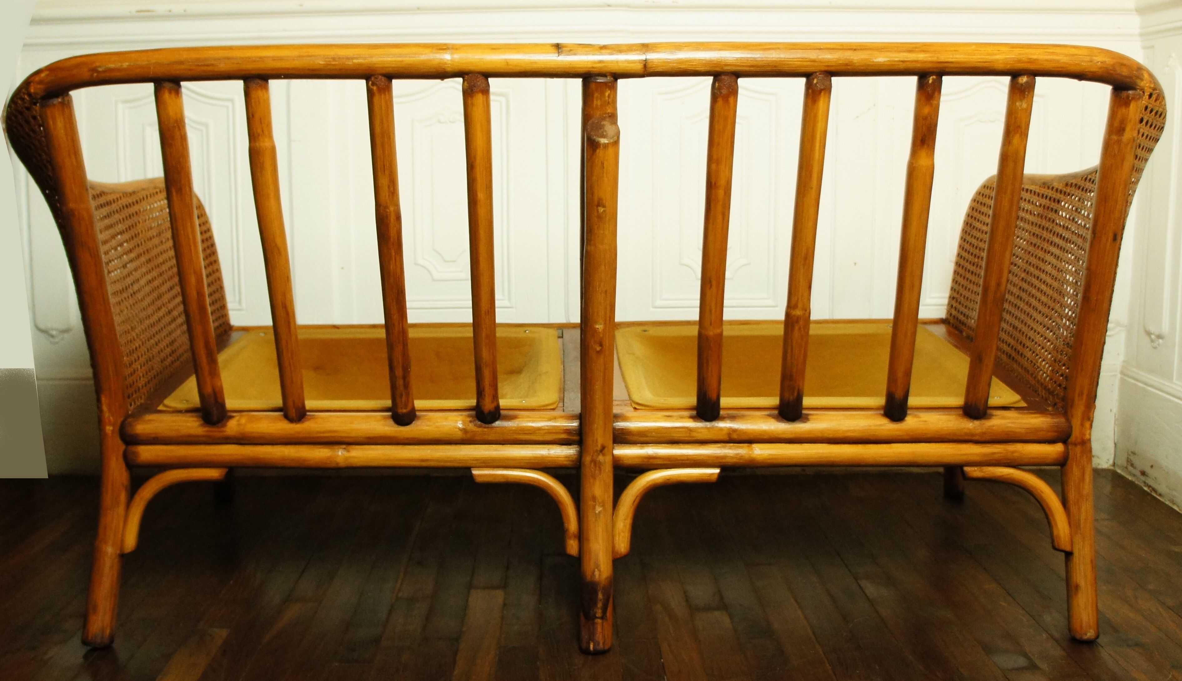 Rattan bench sofa and vintage canning