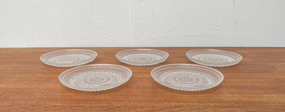Set of 5 vintage Finnish glass plates from the Kastehelmi series by Oiva Toikka for Iittala.