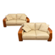 2 sofas 2 seats B&B Italia, cream leather and wood