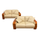 2 sofas 2 seats B&B Italia, cream leather and wood