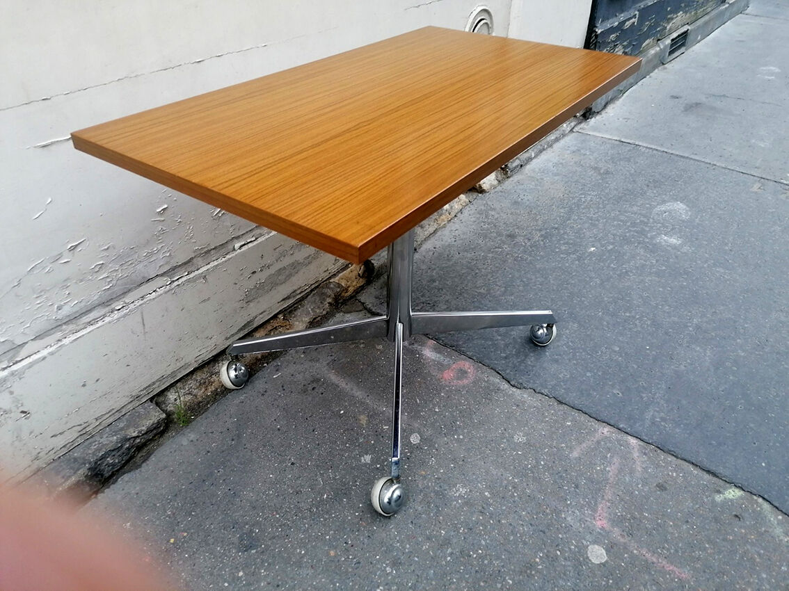 TV or side table, chrome and laminate wood, 1970