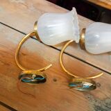 2 tulip wall lights in gold metal