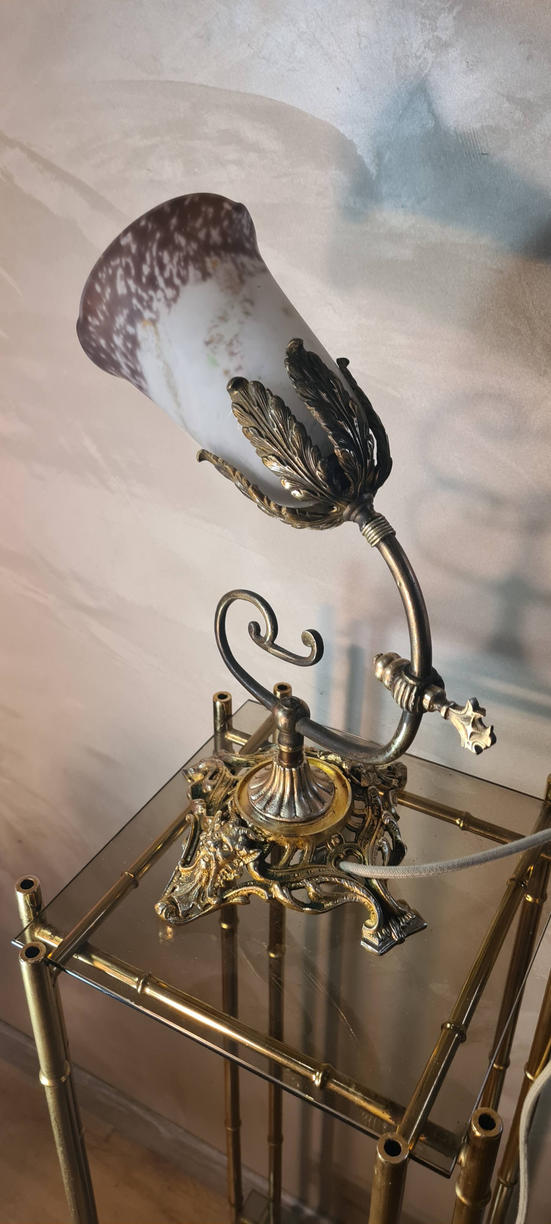 bronze lamp napoleon style lll 4 kg 36x27 cm tulip type muller unsigned