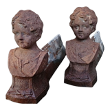 Pair of cast iron fireplace chenets "Children"